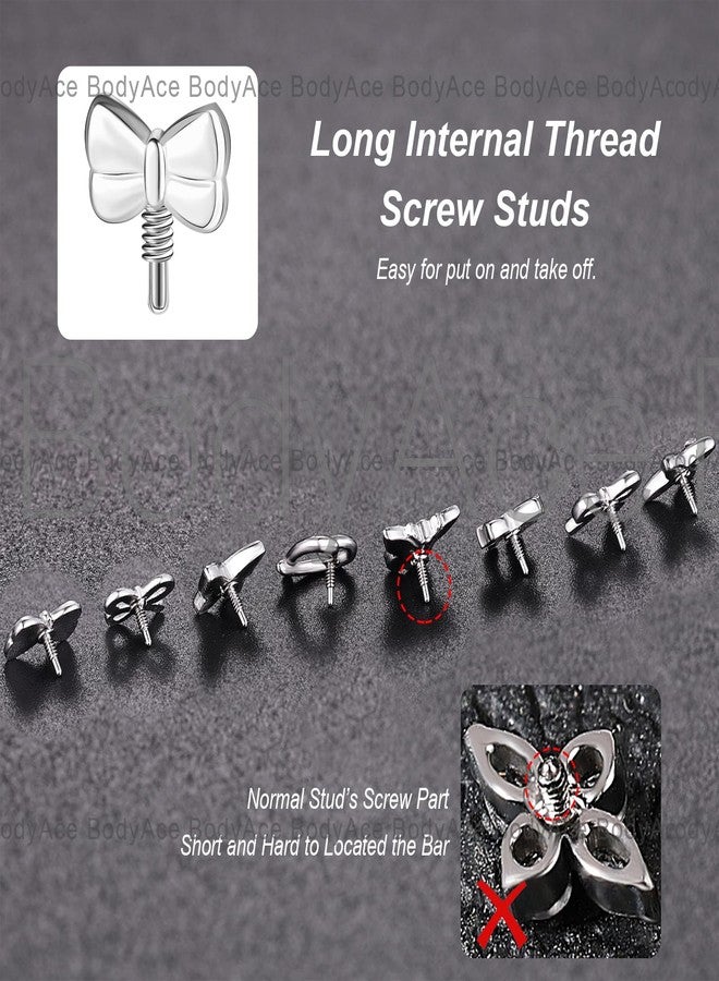 BodyAce 16g/18g Bow Flat Back Earrings Internal Thread Tragus Stud Piercing Helix Jewelry Bowknot Surgical Steel Cartilage Studs for Nose/Conch/Lip/Medusa/Labret Piercings [18G;6mm] - Image 3